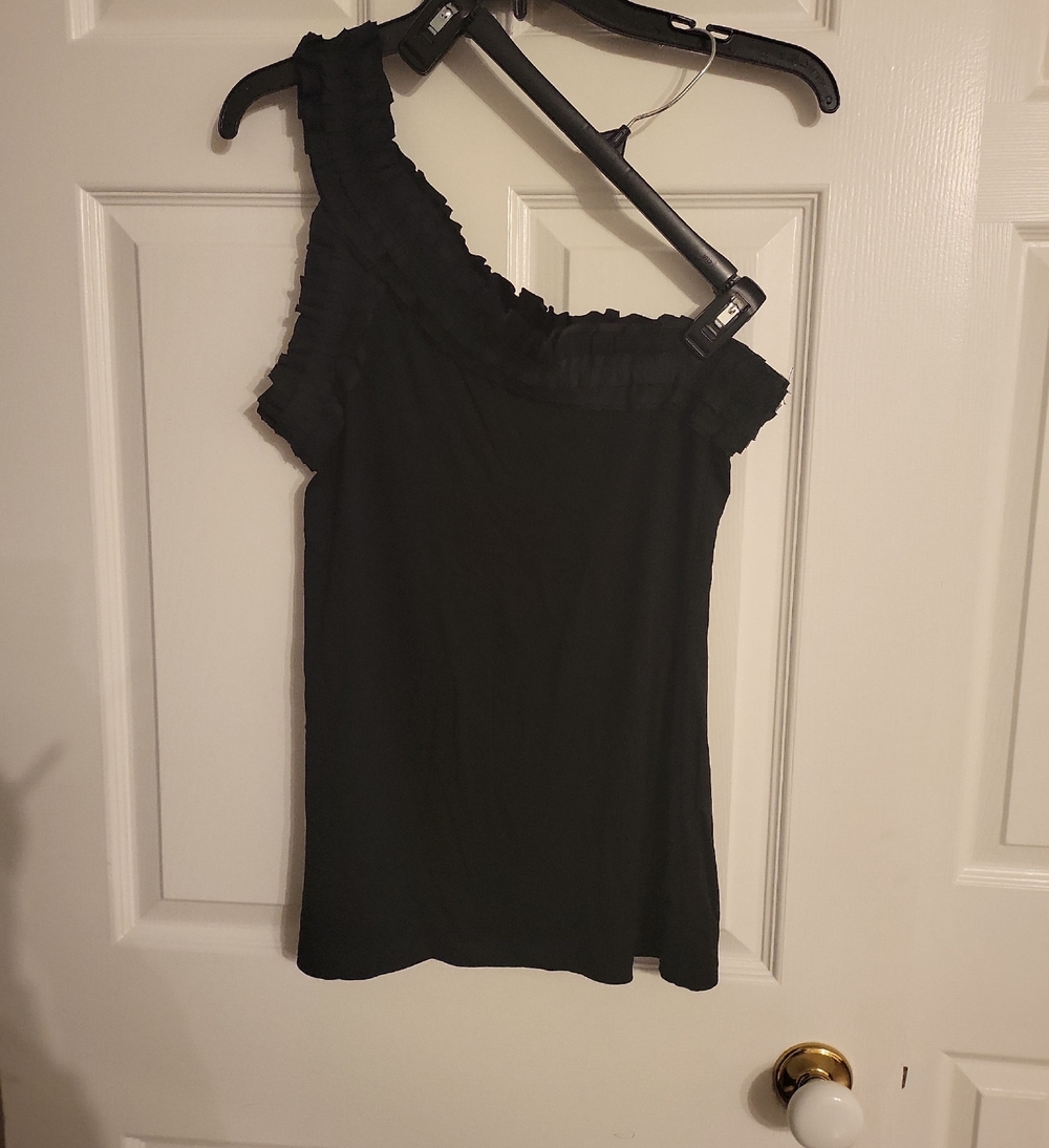 BCBGMaxAzria Black One-Shoulder Ruffle Top